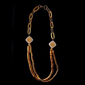 Gold tone chain and bead geometric necklace